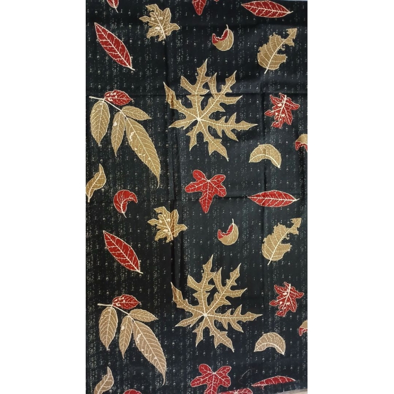 Kain Batik Katun Halus Hitam Motif Ecoprint PRS001