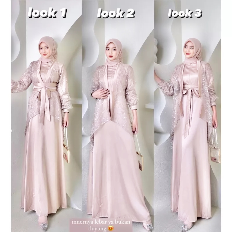 PALING MURAH - VELOXA FUJI 2 DRESS WANITA MUSLIM SET INNER PLUS OUTER BROKAT KOMBINASI VELVET SATIN/