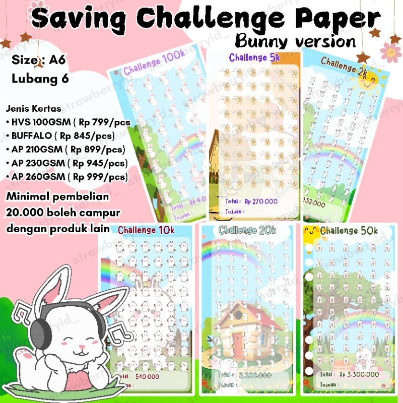 

♡•♡ Strawberryid 016 ♡•♡ COD 1 LEMBAR KERTAS MENABUNG SAVING CHALLENGE VERSI BUNNY KELINCI SUPER TEBEL MURAH LUCU GEMAS