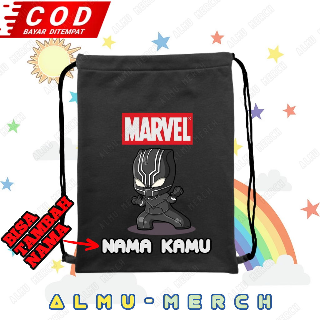 Tas Serut Anak Black Panther Wakanda / Tas Serut Marvel / Kantong Serut Anak