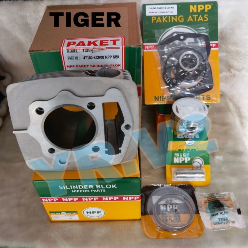 Blok seher tiger boring silinder + paking topset + piston kit + seal klep tiger Revo phantom KCN ORI