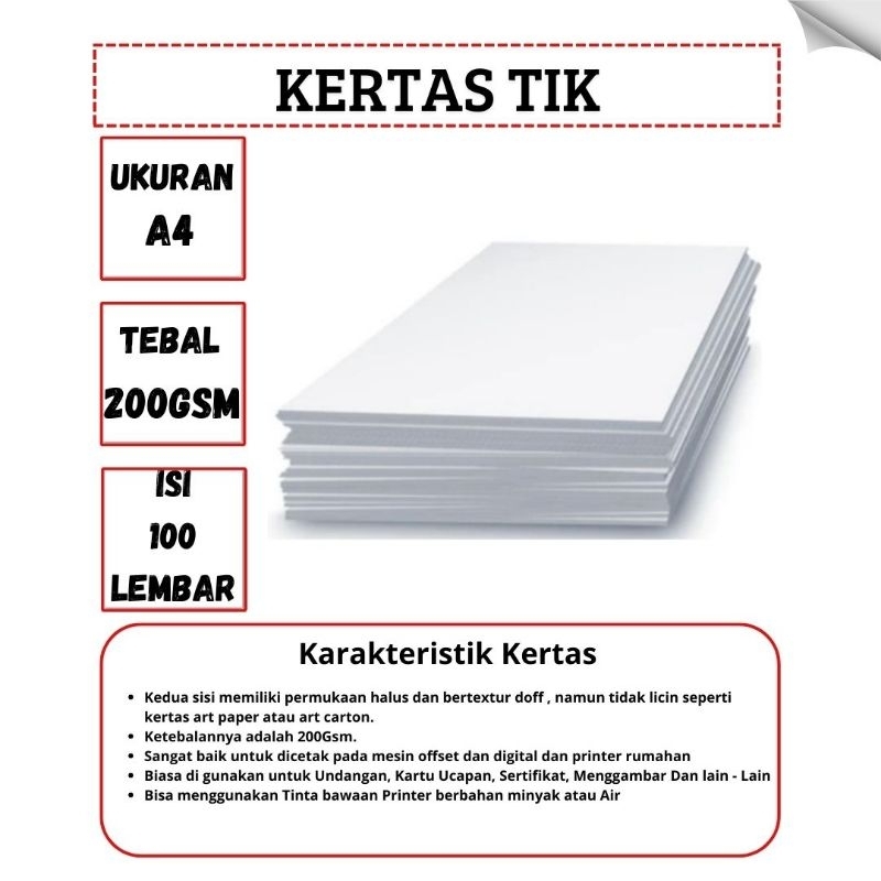 

100 lembar kertas tik 200gsm putih hight quality