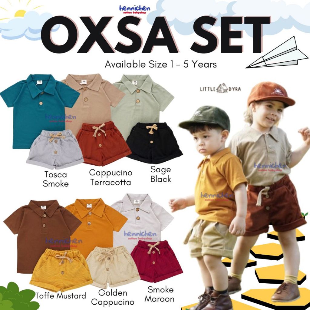 LITTLE DYRA OXSA SET SETELAN ANAK TSHIRT POLO CELANA PENDEK BAJU ANAK UNISEX 1 - 5 TAHUN