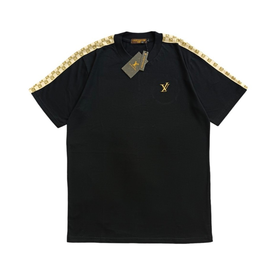 Lv Louis Vuitton Baju Kaos Pria Hitam Taped