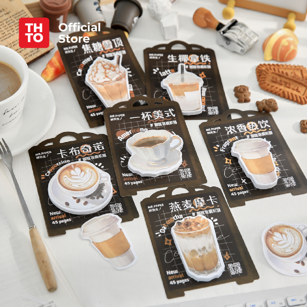 

THTO Sticker Sticky Paper Kertas Illustrasi Minuman Cafe Coffee Drinks 45 Pcs Jajanan Koreksi Stationery Lucu A139