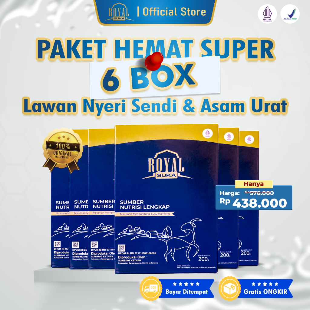 

Paket 6 Box - ROYALSUKA - Susu sendi dan tulang - susu kambing etawa - tersertifikasi
