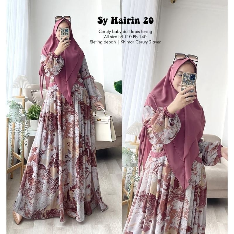 Hairin syari #20 ld110&ld120 jumbo Baju gamis wanita muslim terbaru motif gamis set wanita hijab sya