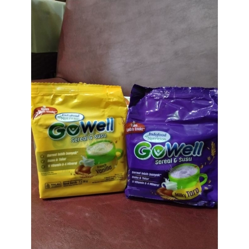 

gowell sereal & susu rasa French vanila dan milky taro (vanila 5x30 gram) (taro 5x29gram).exp 2024 bln 12