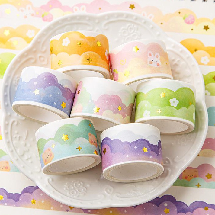 

SPESIAL DISCOUNT Washitape Masking Tape Selotip Kertas Motif Awan Warna Pastel Karakter Kartun Lucu Model Korea Jepang Aesthetic Untuk Hias buku Journal Diary Catatan Harian Memo Scraping Book HP Tempat Pensil ATK dll