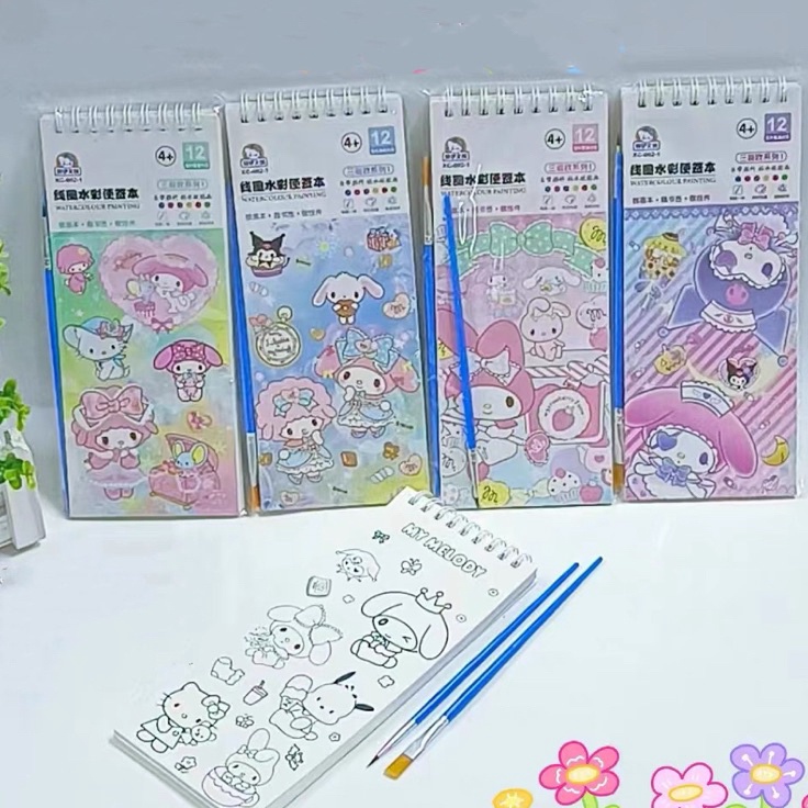 

TERMURAH sanrio water color paint book buku mewarnai cat air tema sanrio