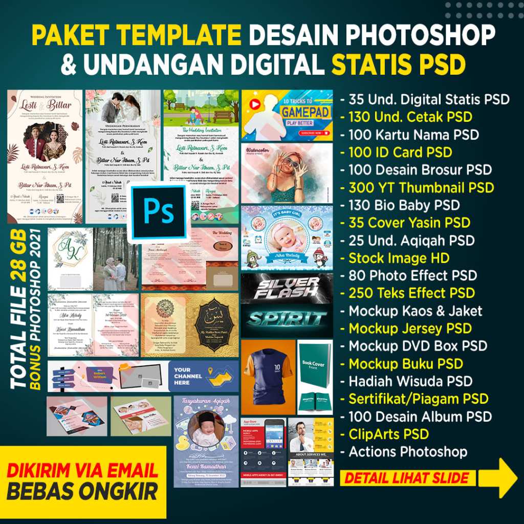 Paket Template Desain Photoshop Undangan Digital Statis Rustic Pernikahan Cetak PSD