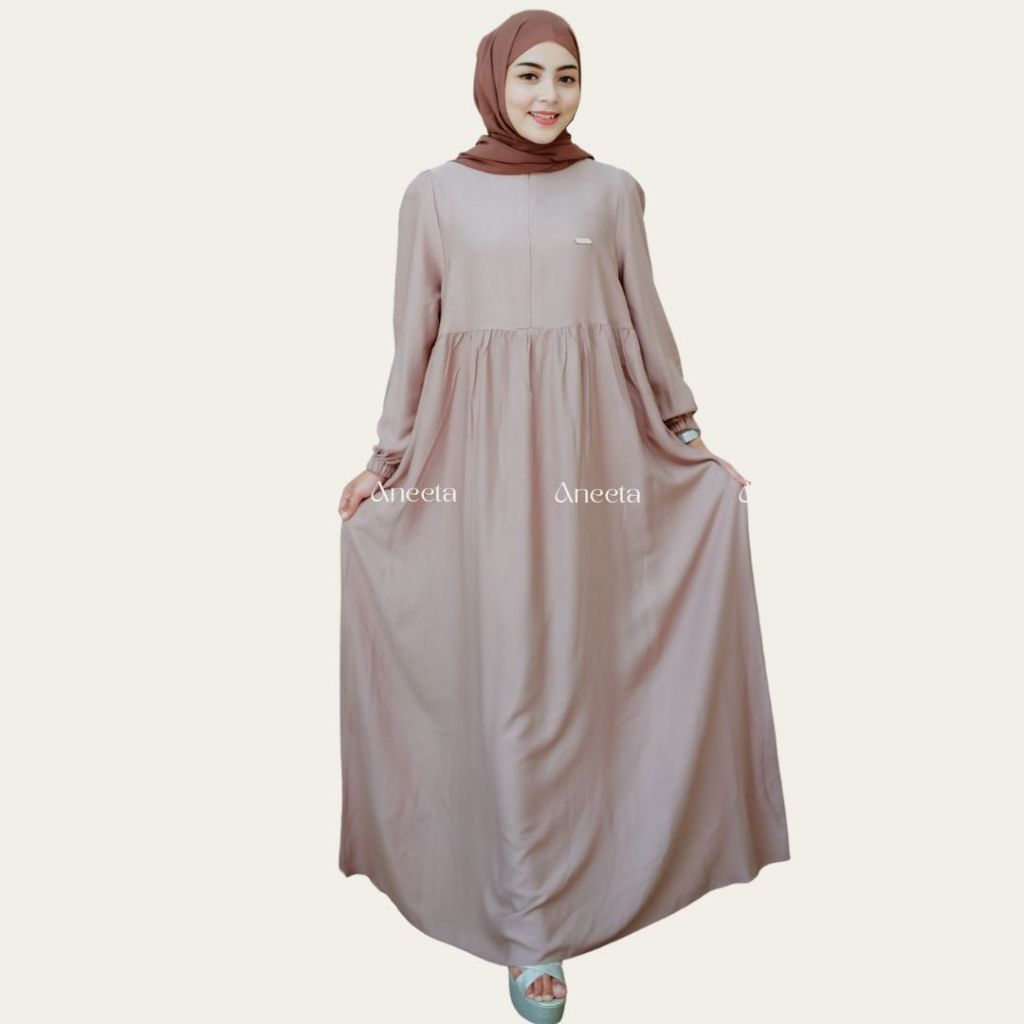 READY BISA COD Gamis Aneeta Maryam Series Warna Nude Bahan Gamis Rayon Twill Premium Tebal Resleting