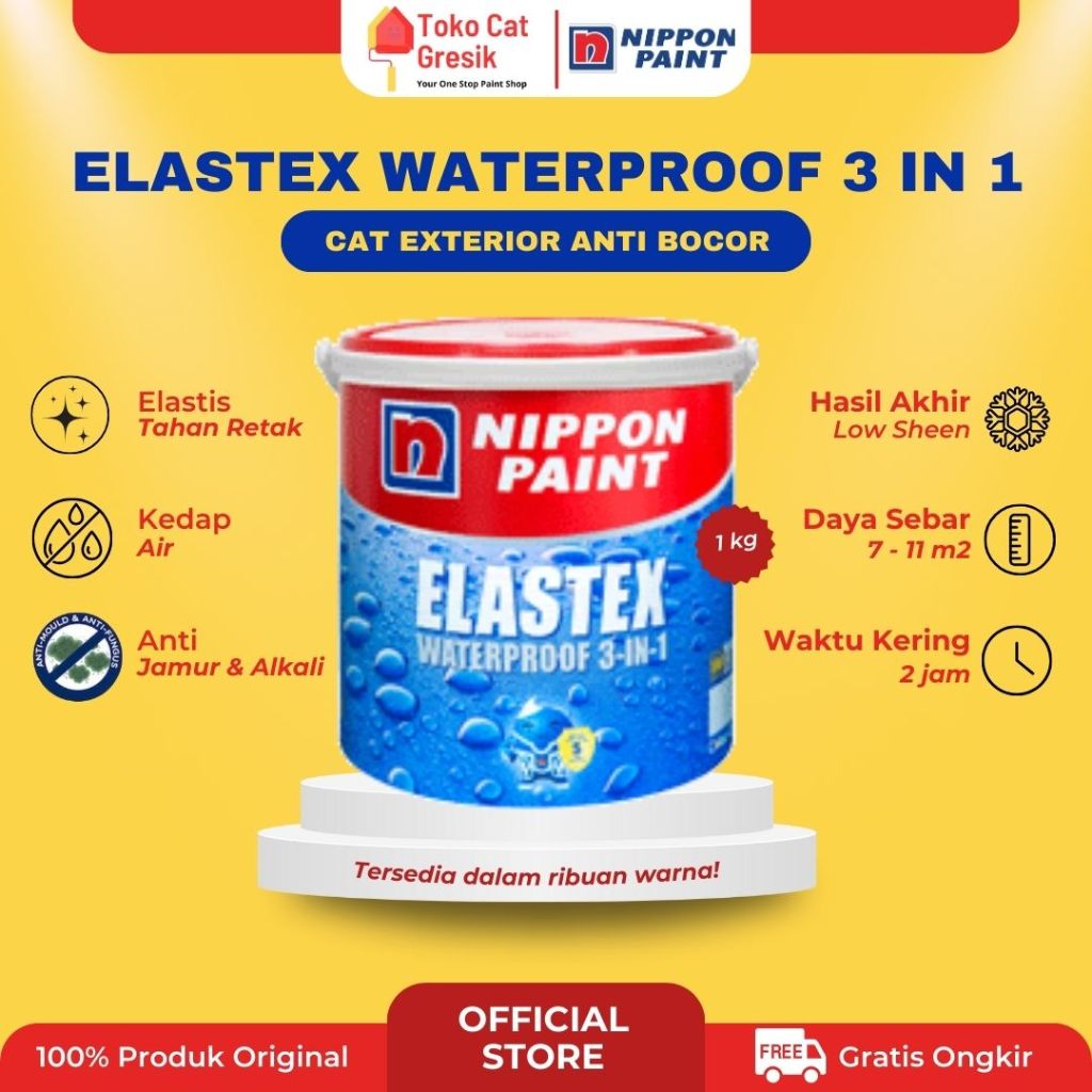 ELASTEX 3 IN 1 NIPPON PAINT  1 KG WARNA LENGKAP Nippon paint elastex waterproof 3 in 1
