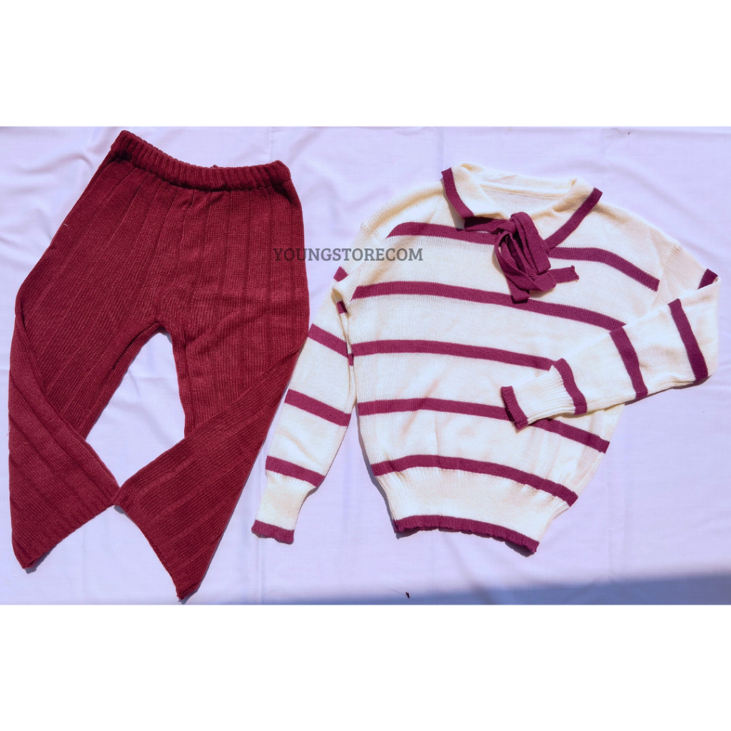 Harga Miring Setelan Anak Perempuan - Baju Setelan Anak Cewek - Setelan Sweater Rajut Beiza Tali