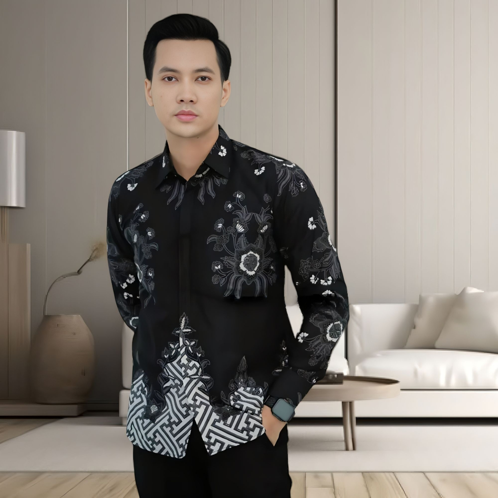 PERABU HITAMKemeja Batik Pria Lengan Panjang  Motif Terlaris Batik Solo Halus