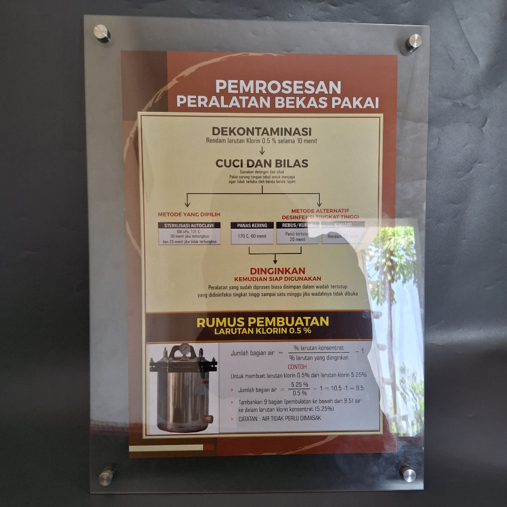 Poster Akrilik Dekontaminasi - Poster Akrilik Pemrosesan Alat Bekas Pakai- Akrilik Kesehatan