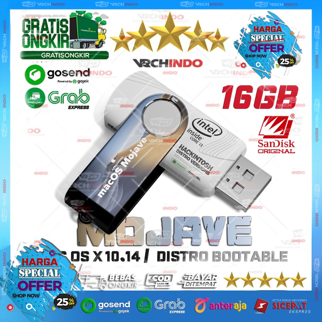 Mac OS X 10.14 - MacOS MOJAVE | Hackintosh for Dekstop PC Komputer / Laptop - 16GB Bootable Installe