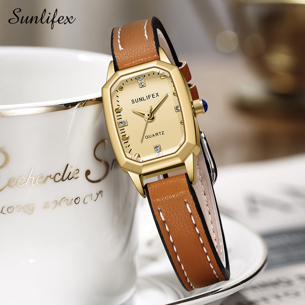 candygurll Sunlifex Jam Tangan nita Korea ik Kasual Tali Kulit Elegan Kuarsa Jam Tangan Cewek