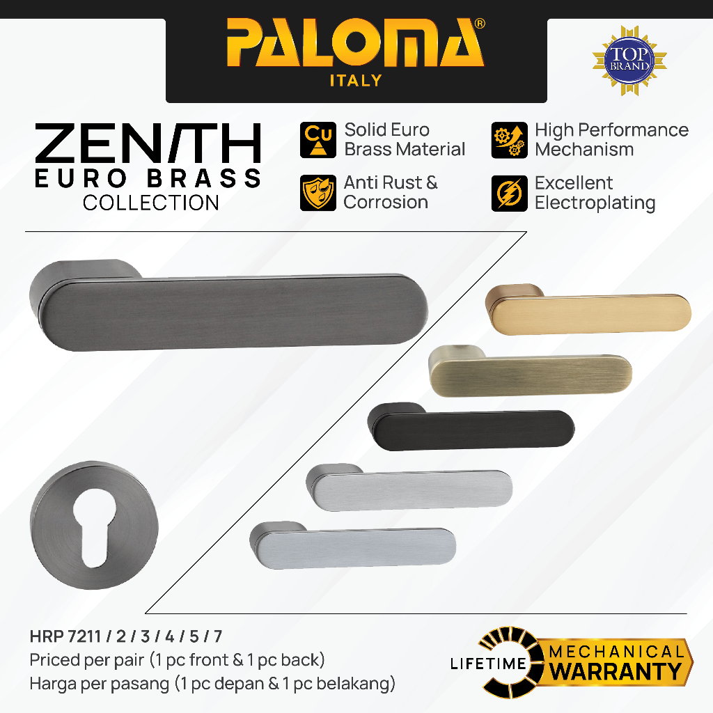 PALOMA Gagang Pintu Door Handle Roses Lever Euro Brass Kuningan Zenith Bern Emas Gold Hitam Black Ab