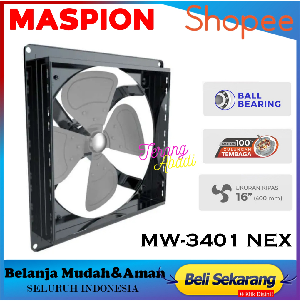 Maspion MV3401 NEX Kipas Angin Hexos Fan Exhaust Fan Dinding - 16 inch (40 cm)