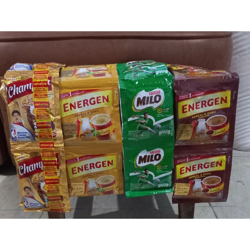

4 renteng energen champhion, energen vanila, susu millo, energen coklat isi 40 pcs