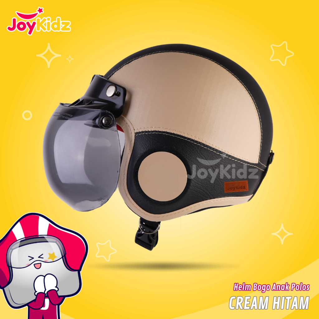 Helm Anak  2 -7 Tahun Lucu Unik Berkendara Aman Nyaman Motif Polos Cream Hitam