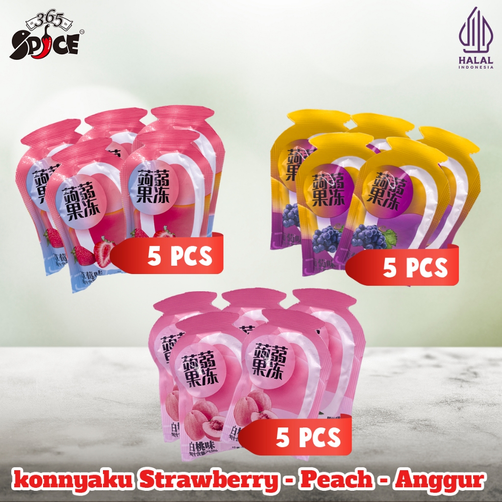 

[JELLY MIX 15 PCS 365Spices Mini Jelly Konnyaku Mix Strawberry Peach Anggur