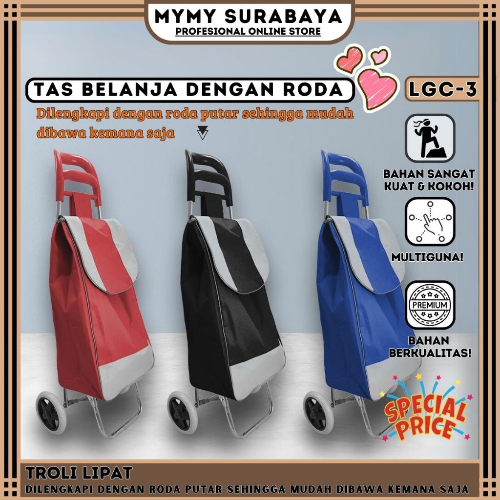 MYMY.SURABAYA Troli Barang Tas Belanja Lipat Foldable Shoping Trolley Bag Kantong Keranjang Belanja 
