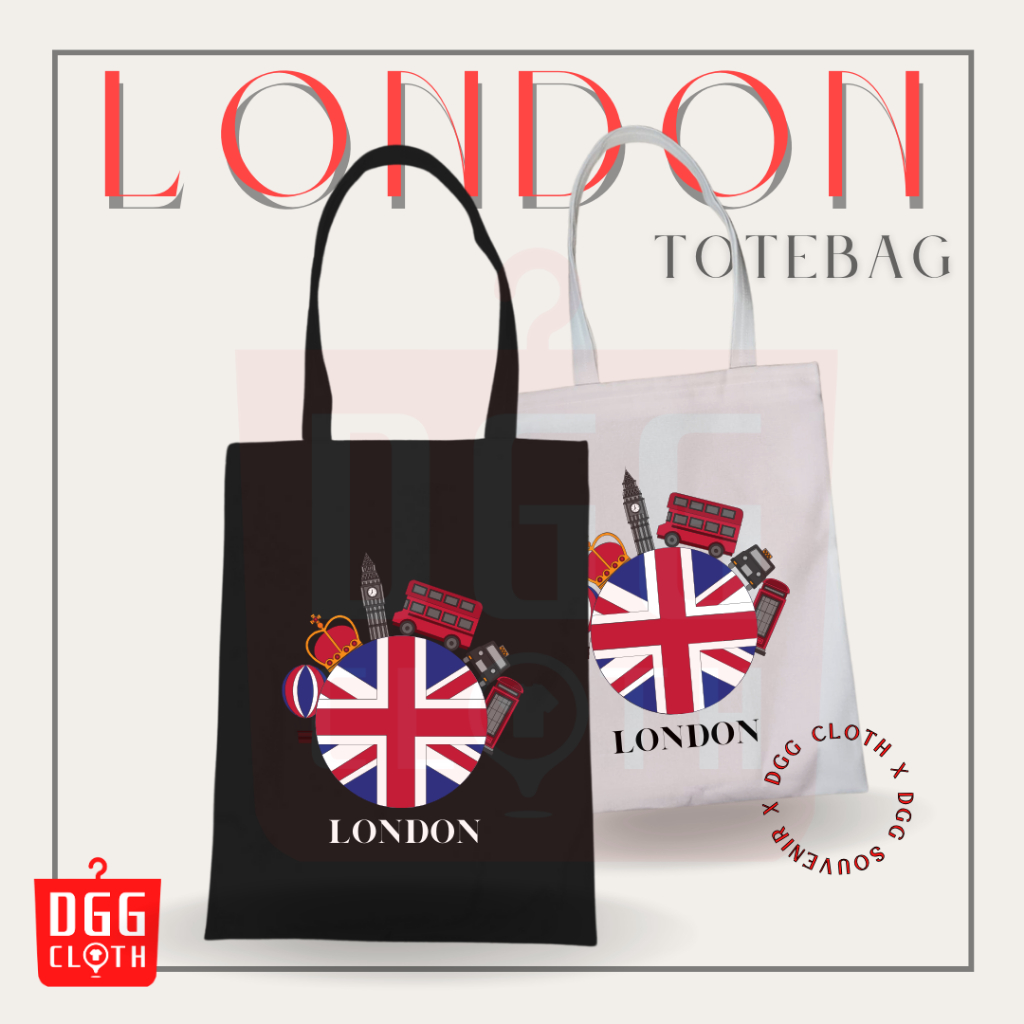 DGGCloth Totebag Resleting London Souvenir Tas Oleh Oleh London Bahan Kanvas 1