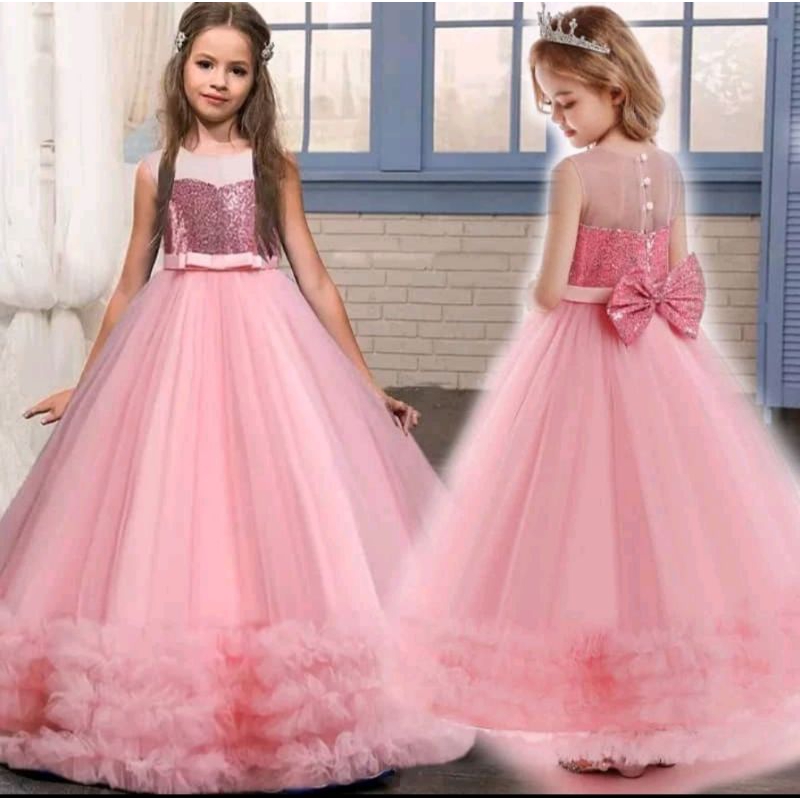 GAUN PESTA ANAK PINK DRESS SEQUIN BRIDESMAID