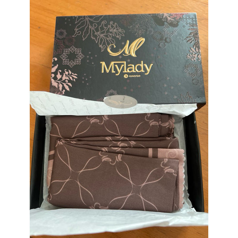 MyLady monogram square hijab in Chocolate Gold