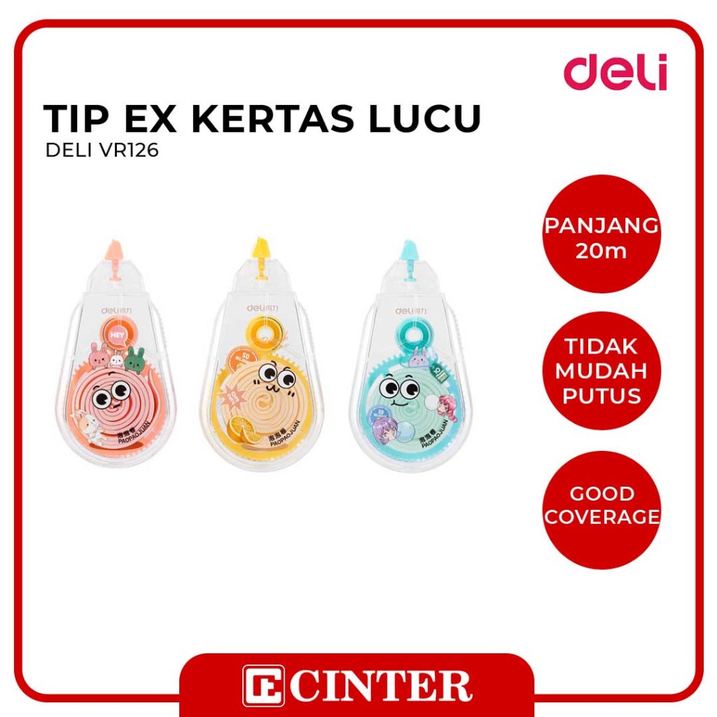 

DELI - CORRECTION TAPE / PITA KOREKSI / TIP EX ROLL LUCU TIDAK MUDAH PUTUS VR126 20MX5MM