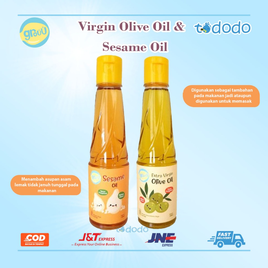 

Minyak MPasi Bayi Grouu - MPASI Virgin Olive Oil & Sesame Oil Minyak Wijen - BB Booster (145ml) - NO MSG