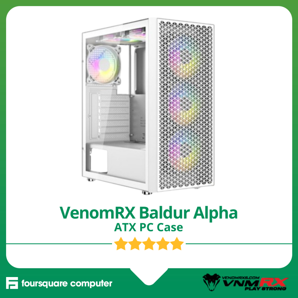 VenomRX Baldur Alpha White + 3x ARGB Fan | PC Casing ATX | CPU PC Case Gaming