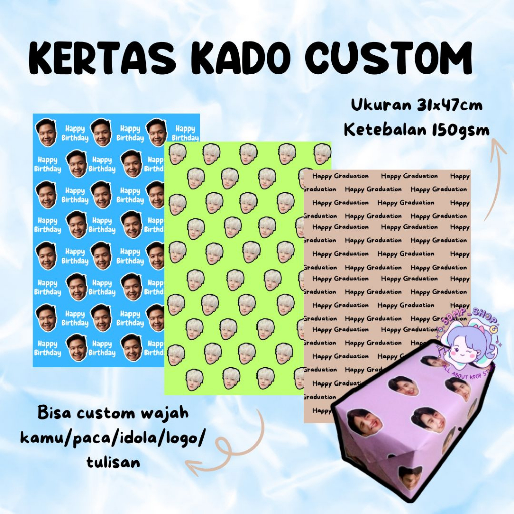 

Kertas Kado Custom Gift Paper Pakai Foto Ukuran A3+