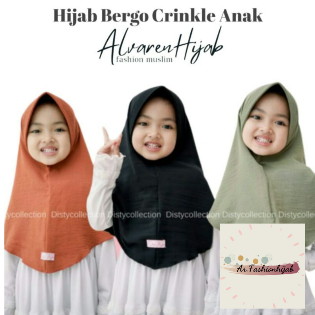Ar. Fashionhijab Jilbab Bergo Crinkle Anak/Hijab Bergo Crinkle Airflow Usia 2-8Tahun Anak Tk SD