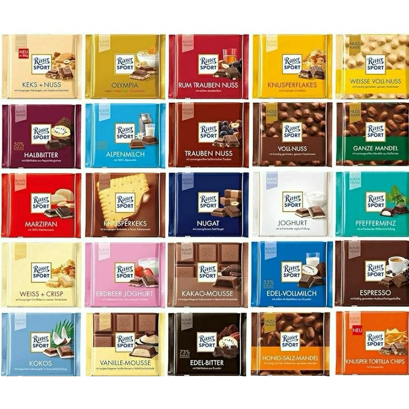 

RITTER SPORT all flavor 100 gr chocolate import Germany