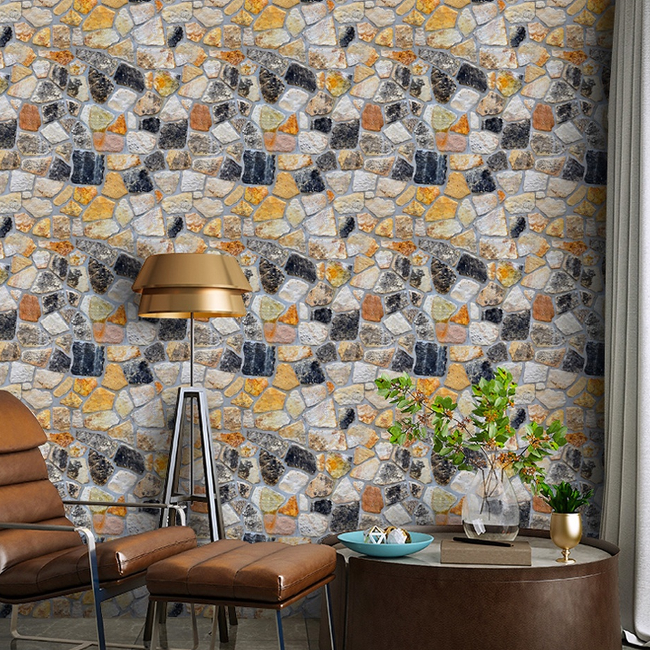 Wallpaper Dinding Batu Alam Hitam Kuning Modern