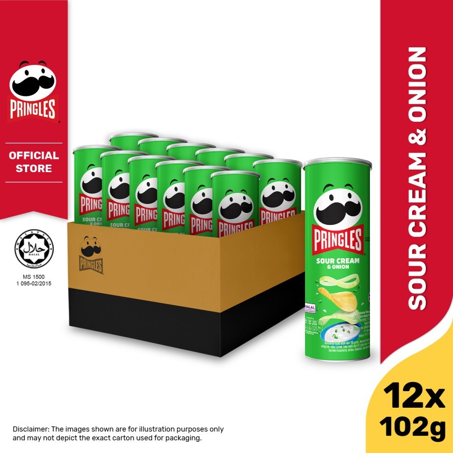 

[CARTON DEALS] Pringles Sour Cream & Onion 102gr Keripik (12 Pcs)