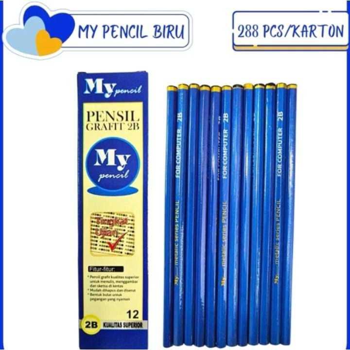 

Pensil 2b joyco hijau biru merk My grafit biru isi 12