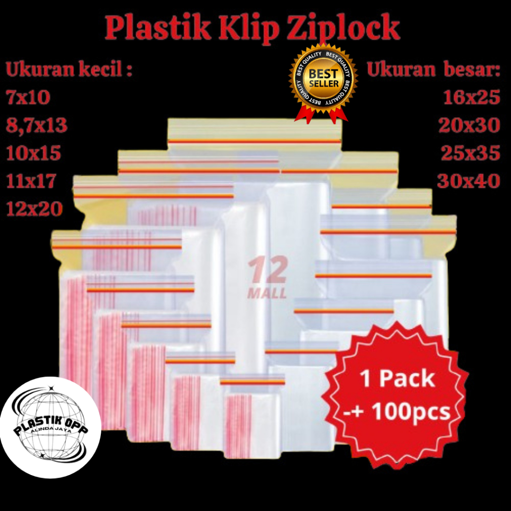 Plastik Klip Ziplock Bening isi 100PCS Ukuran Sedang TERMURAH /Plastik Packing Makanan 12x20 16x25 2