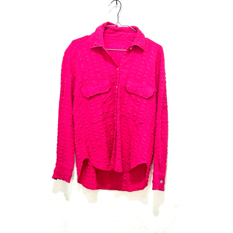 baju wanita kemeja lengan panjang warna fuschia preloved