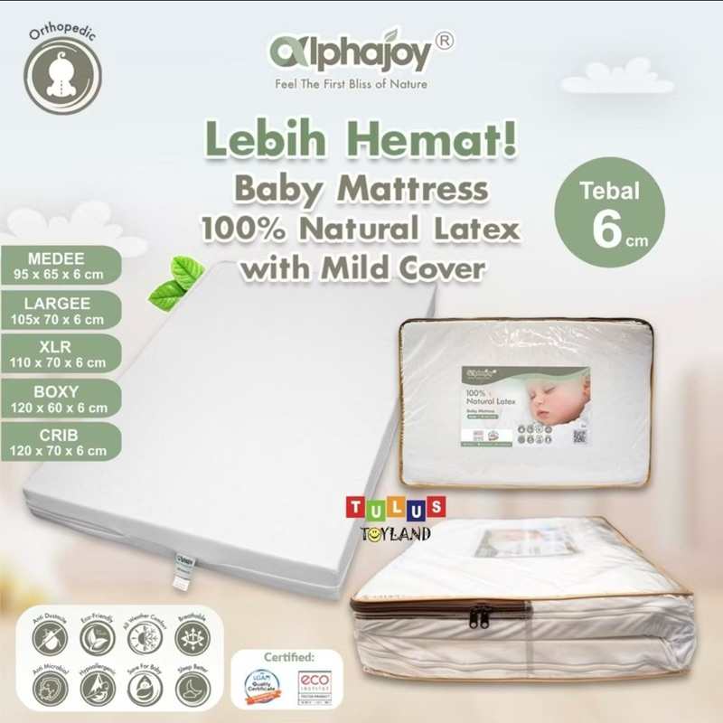 Alphajoy Baby Mattress Mild Cover kasur bayi 100% Natural Latex matras  cocok box baby joie babyelle