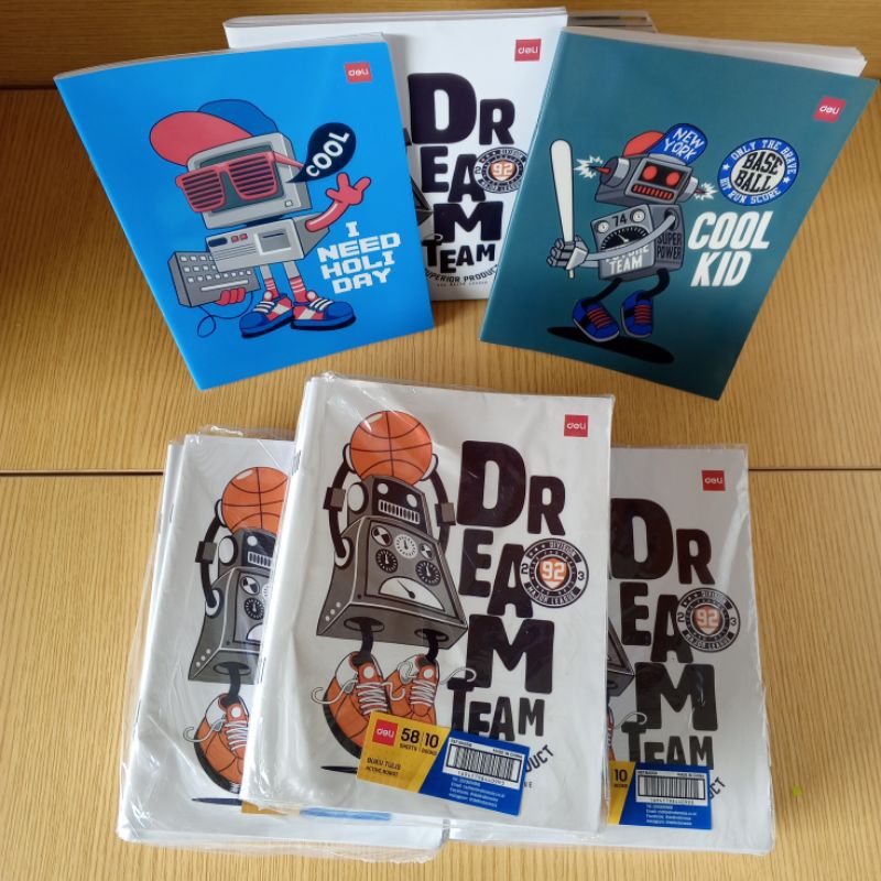 

Buku tulis Deli isi 58lbr perpack isi 10 buku