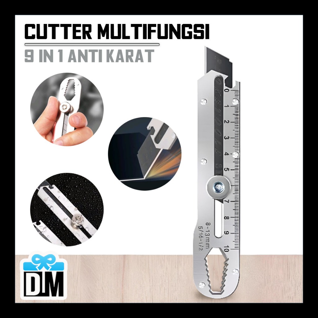 

Cutter Besar 18 mm 9 in 1 set Penggaris Ukur dan Kunci Baut Mur Bolt Stainless Anti Karat Cutter Ruler Key bolt 9 in 1