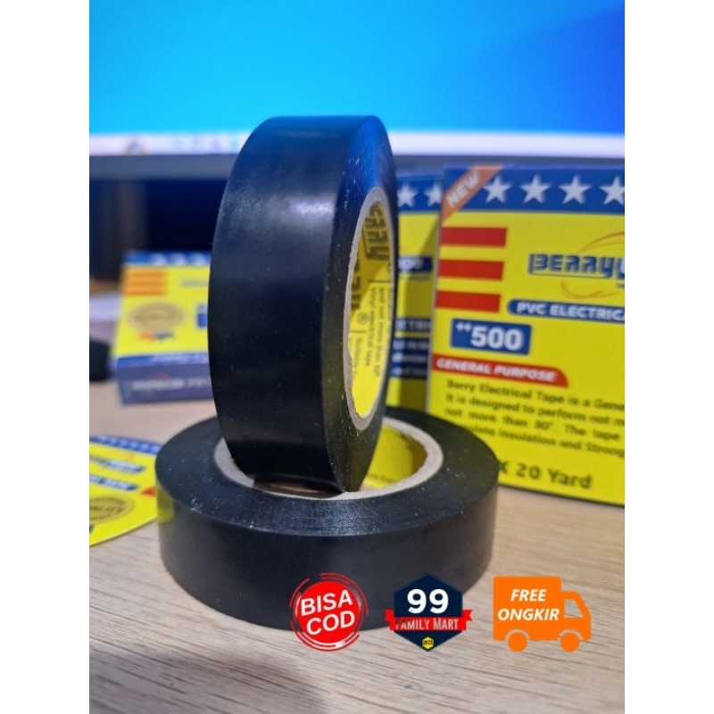 BERRY Tape Isolasi Listrik/Lakban/Isolasi Hitam/Pita Perekat/Selotip