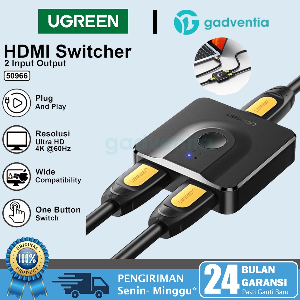 Ugreen 2 in-1out Bi Directional Hdmi 4K Adapter Switcher Konektor PS4 Laptop Ke Tv