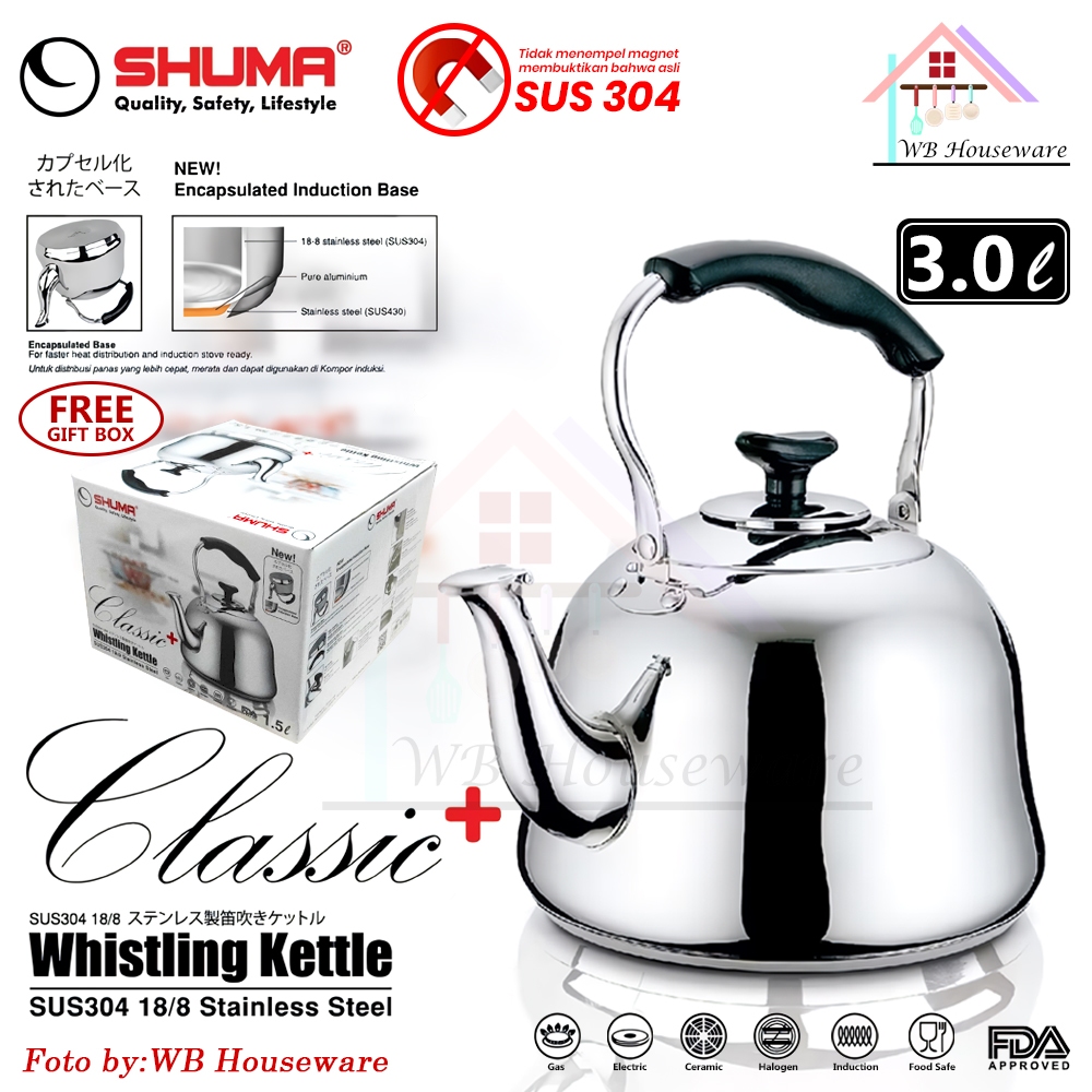 SHUMA Teko bunyi stainless SUS 304 tebal tahan karat 3L / Whistling kettle classic premium