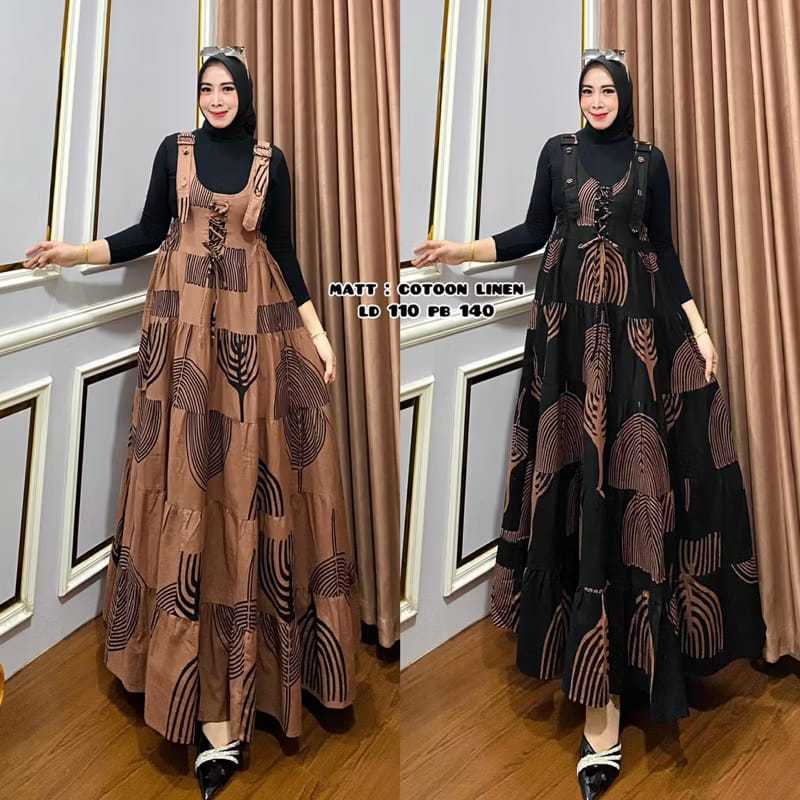 MOS Gamis Overall Valeri 930 motif daun / kotak / gelombang/ spiral / Overall viral kekinian 2024