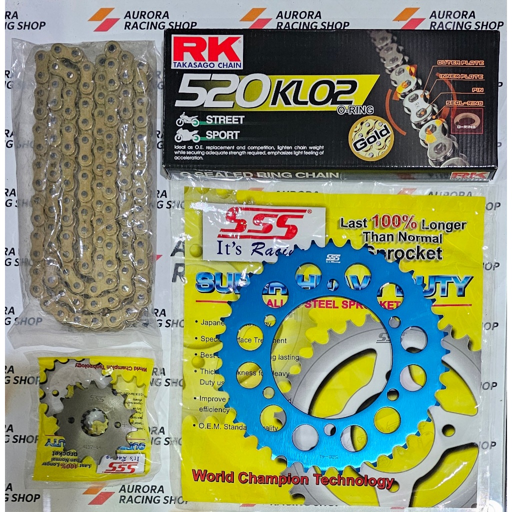 GEAR SET SSS BLUE NINJA 250 OLD / NINJA 250 FI / Z 250 & RANTAI RK ORING 520 KLO GOLD